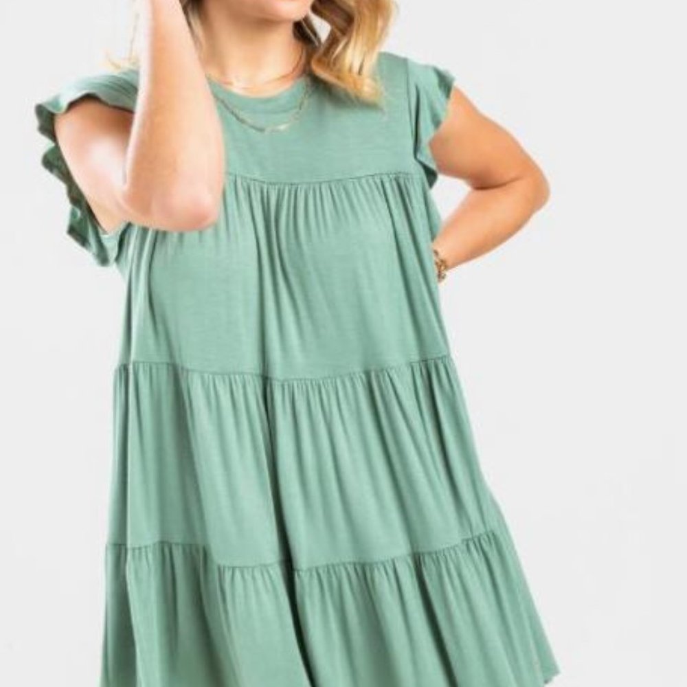 Francesca's Sage Green Lucy Babydoll Mini Dress